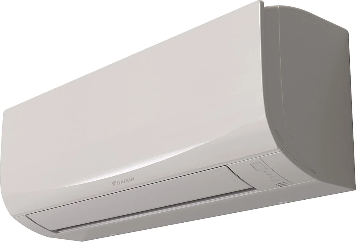 Daikin Sensira FTXF-F, unità interna bianca vista di tre quarti